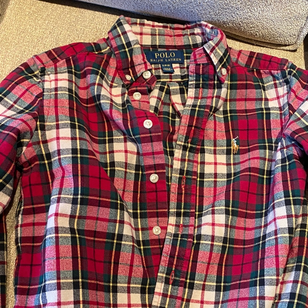 Ralph Lauren Kids Button Down Shirt - Red, Green, and White Plaid